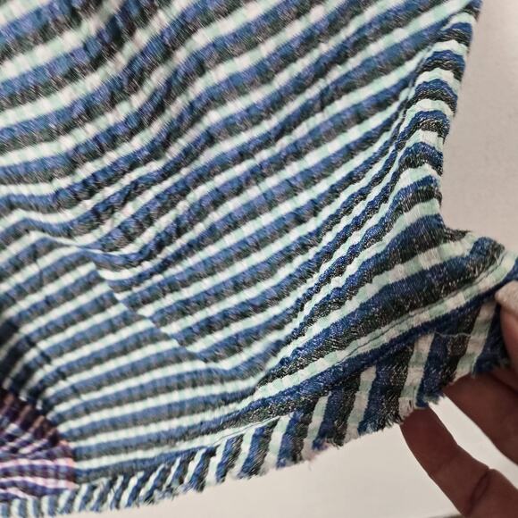 Anthro Maeve Waverly Midi Plaid One Shoulder Dress sz 2 Blue Multi Hanky Hem - Picture 5 of 15